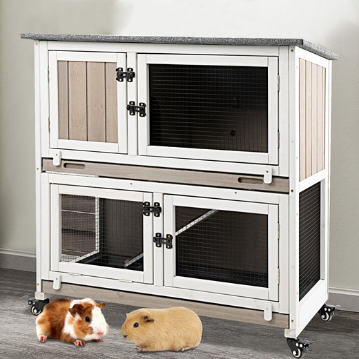 36-Inch Two-Story Wooden Guinea Pig Cage with Wheels