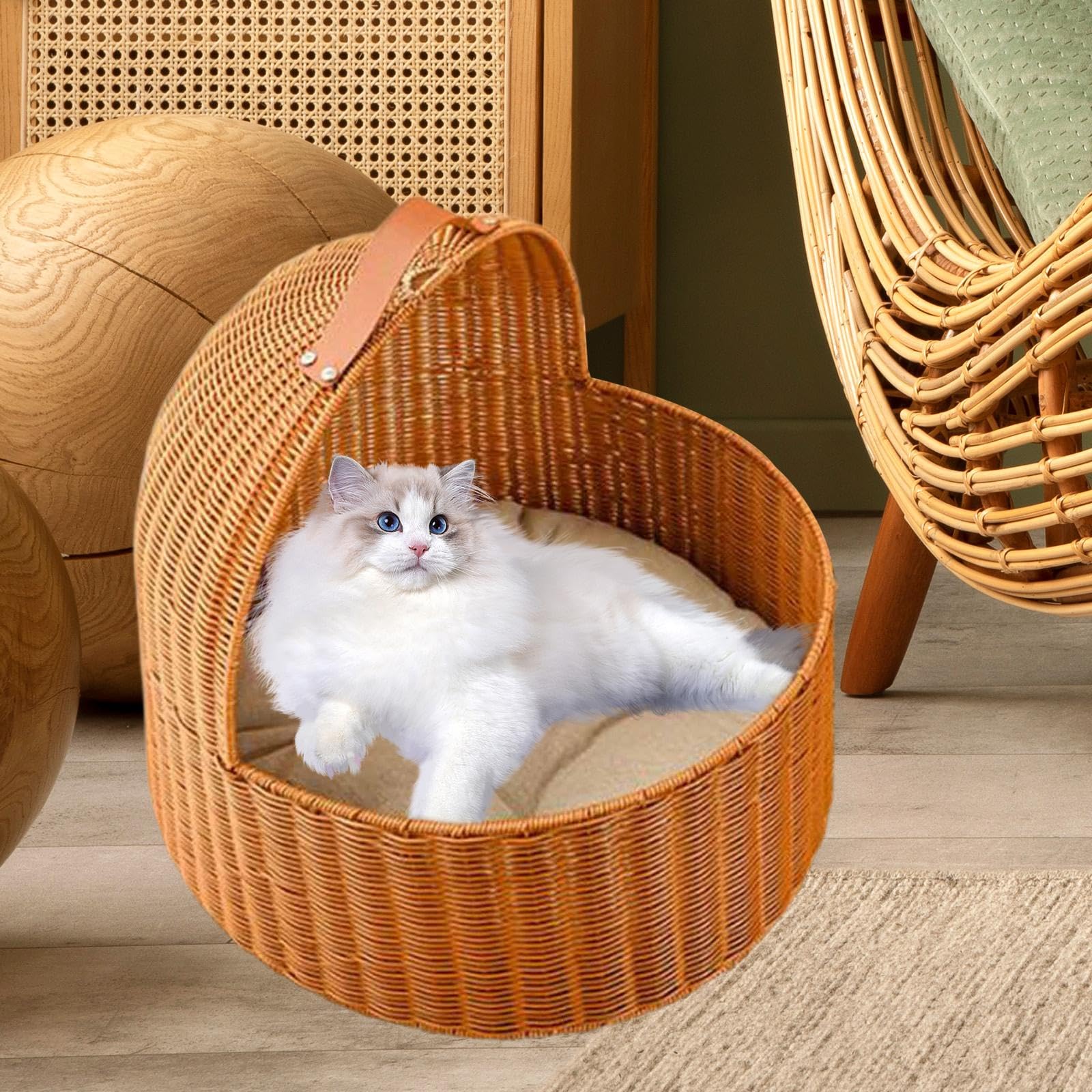 Bothyi Rattan-Style Cat Hideaway Bed with Cushion