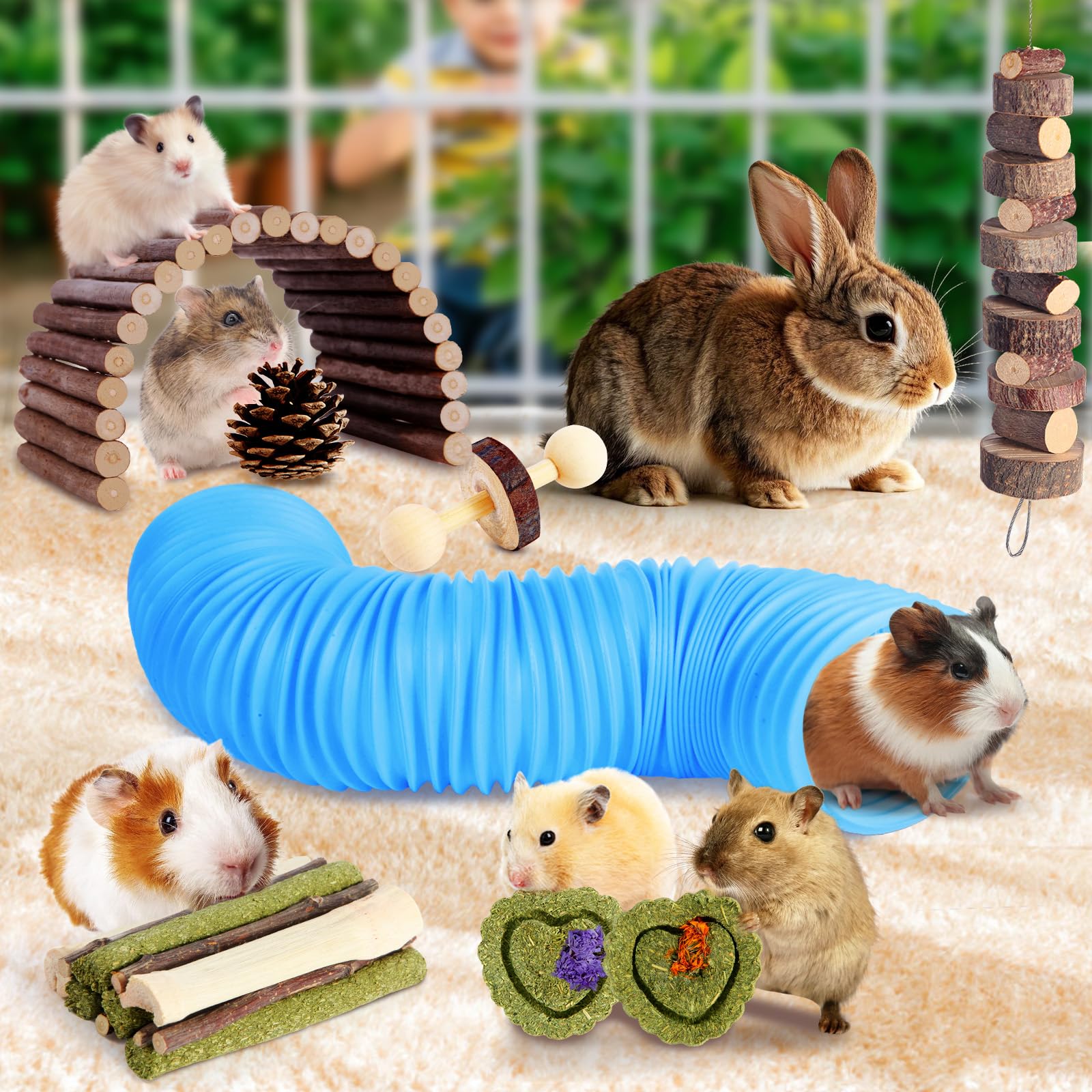 24-Piece Hamster & Guinea Pig Chew and Tunnel Toy Set