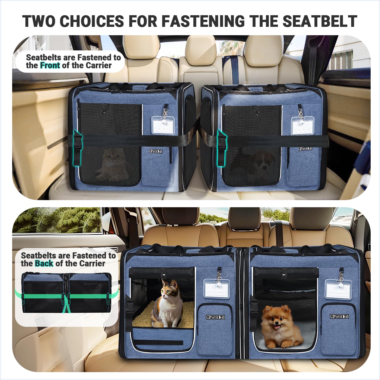 Petskd 2-in-1 Double Cat Carrier with Litter Box