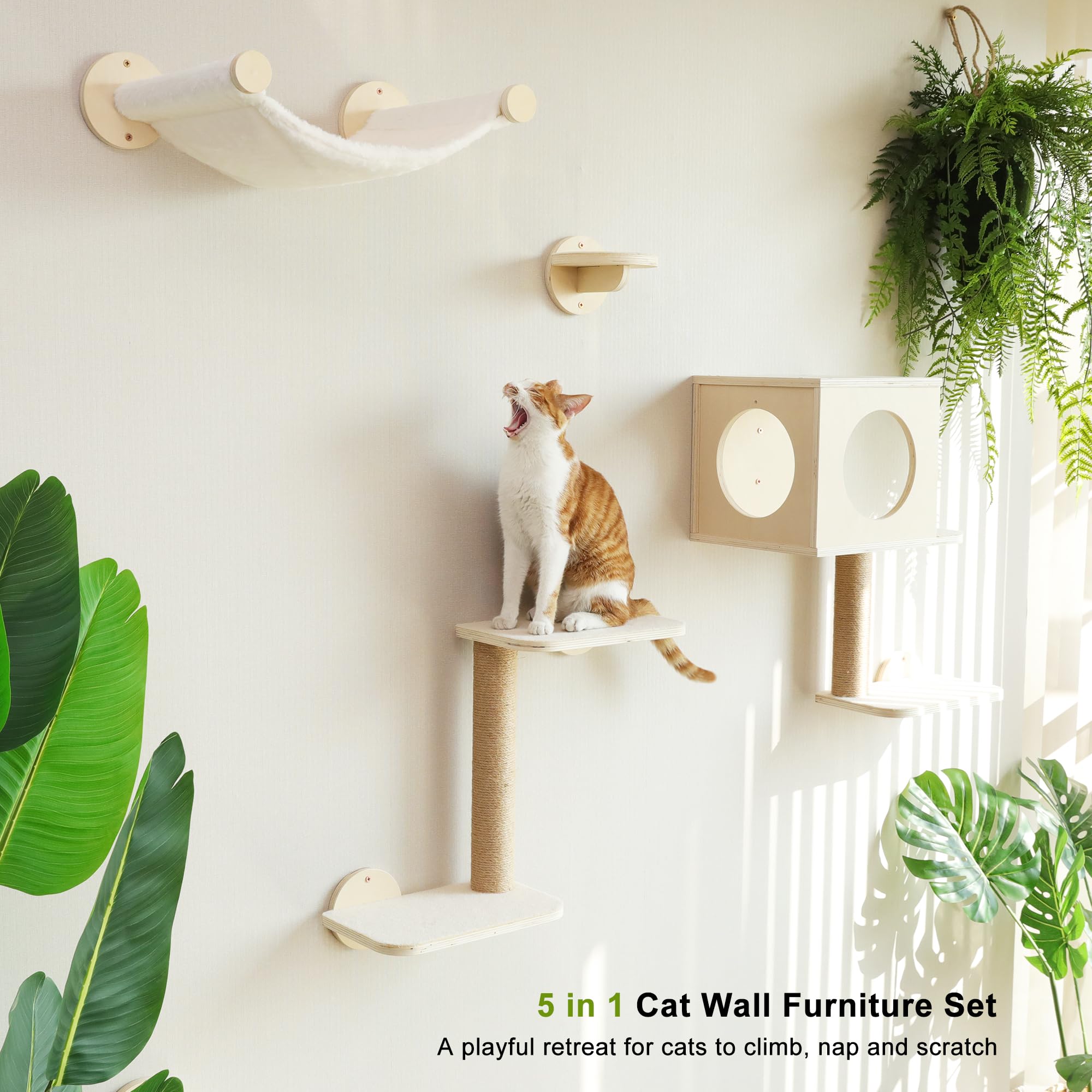 FUKUMARU Wall-Mounted Cat Shelves with Hammock & House