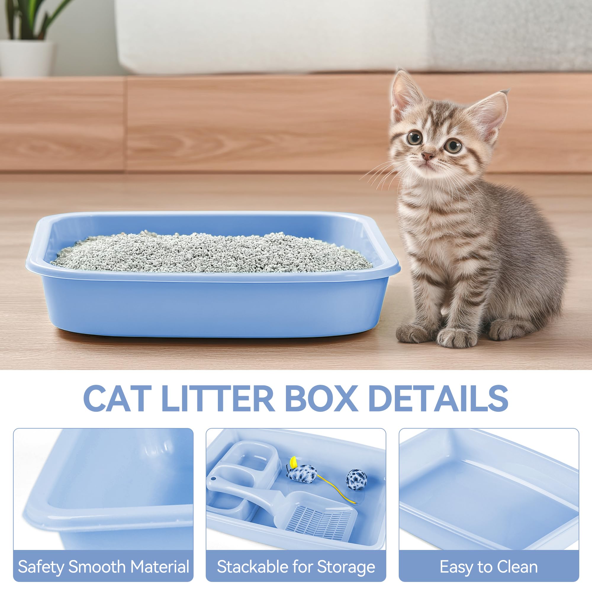 PAWISE Cat Litter Box Starter Kit with Bowl, Scoop & Toys