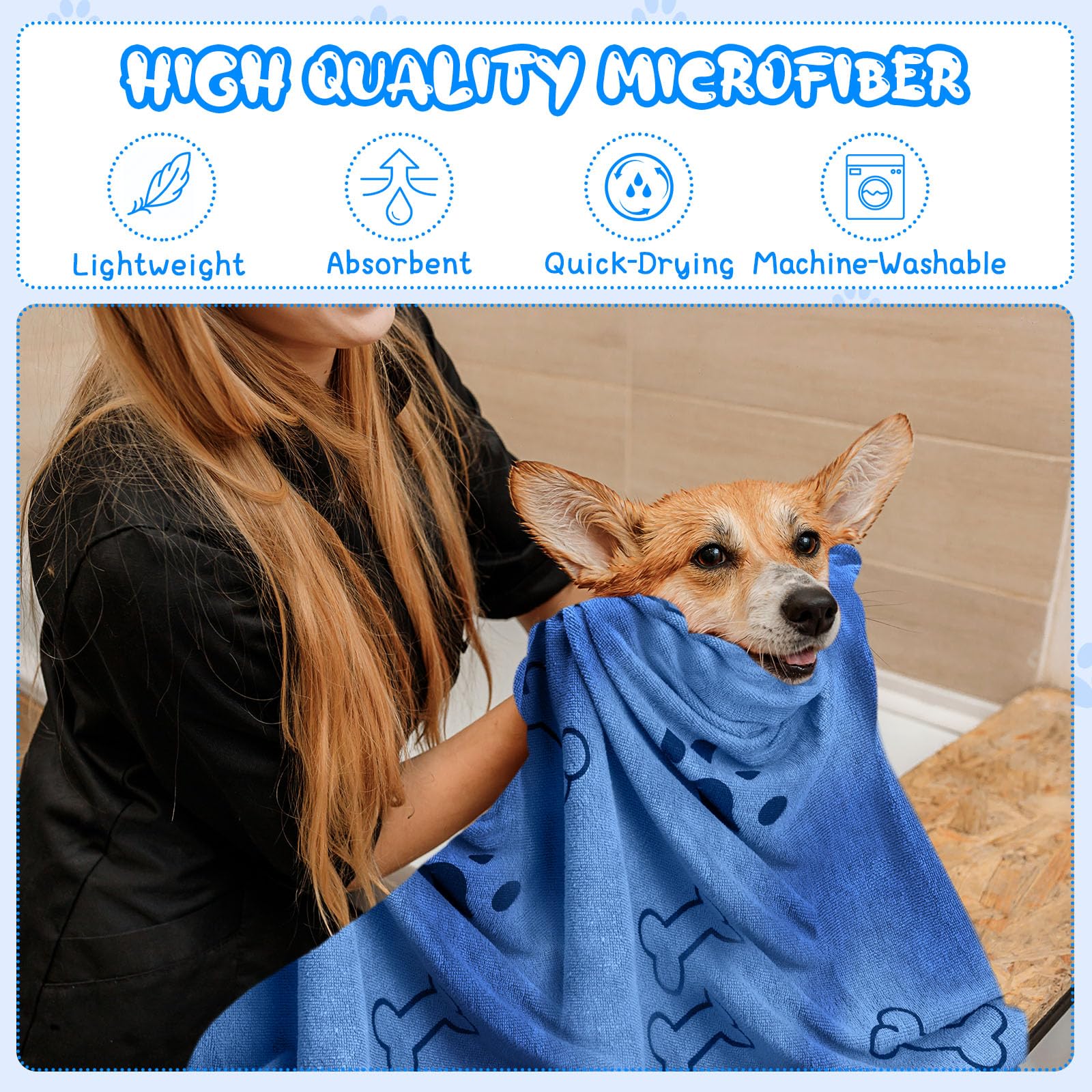 Tatuo 12-Pack Microfiber Dog Grooming Towels, 28 x 55 in