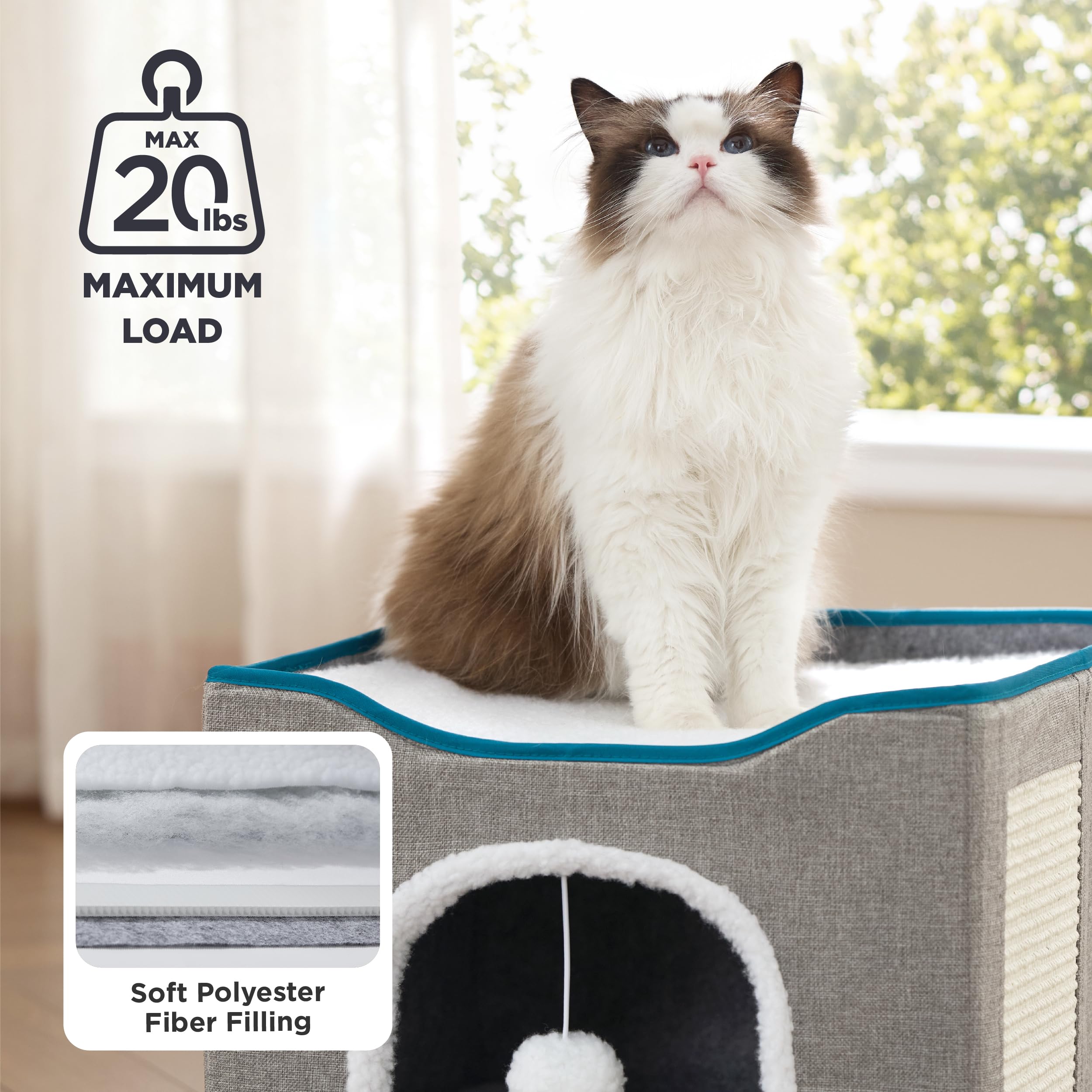 Bedsure Foldable Cat Cave Bed with Scratch Pad & Ball Toy