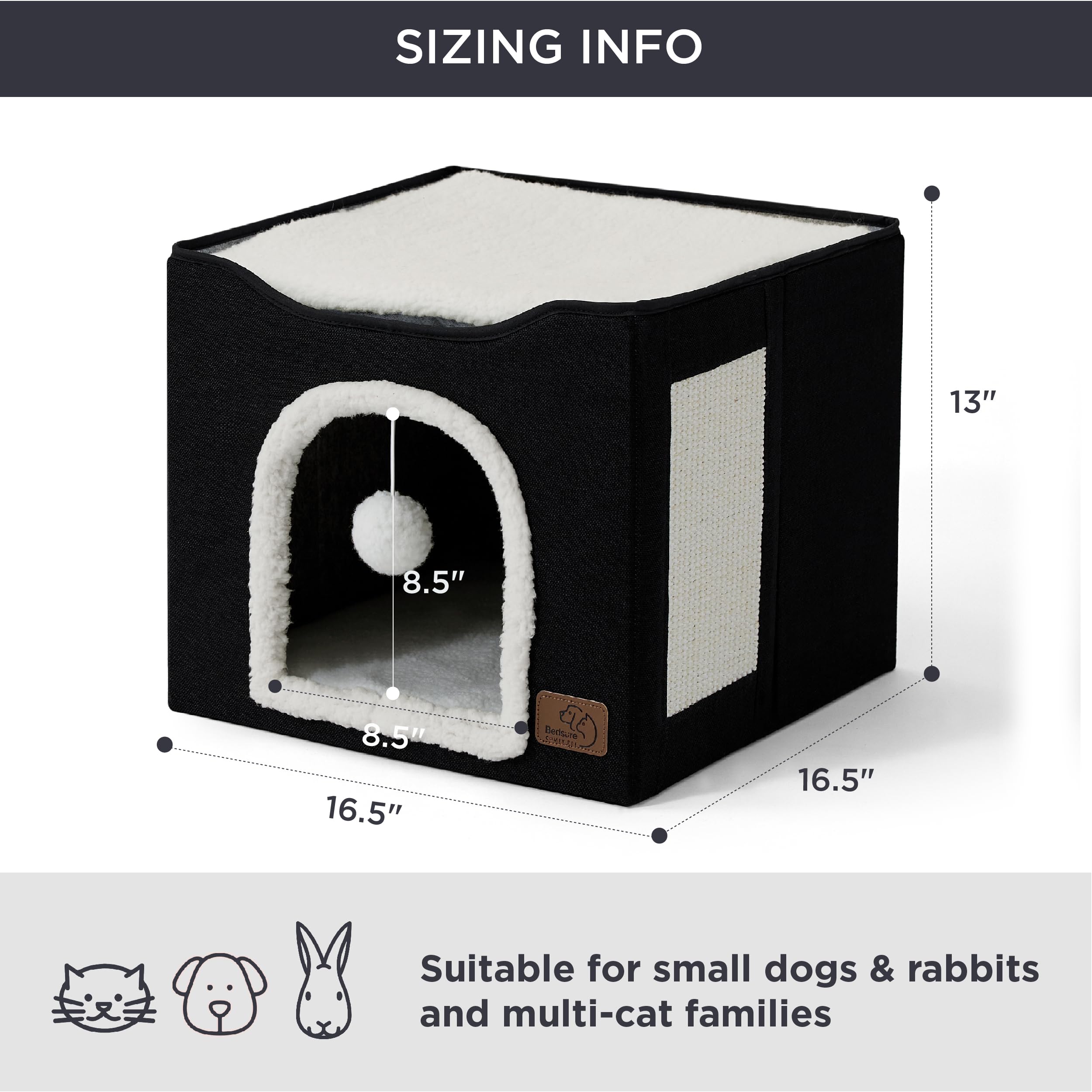 Bedsure Foldable Cat Cave Bed with Scratch Pad & Ball Toy