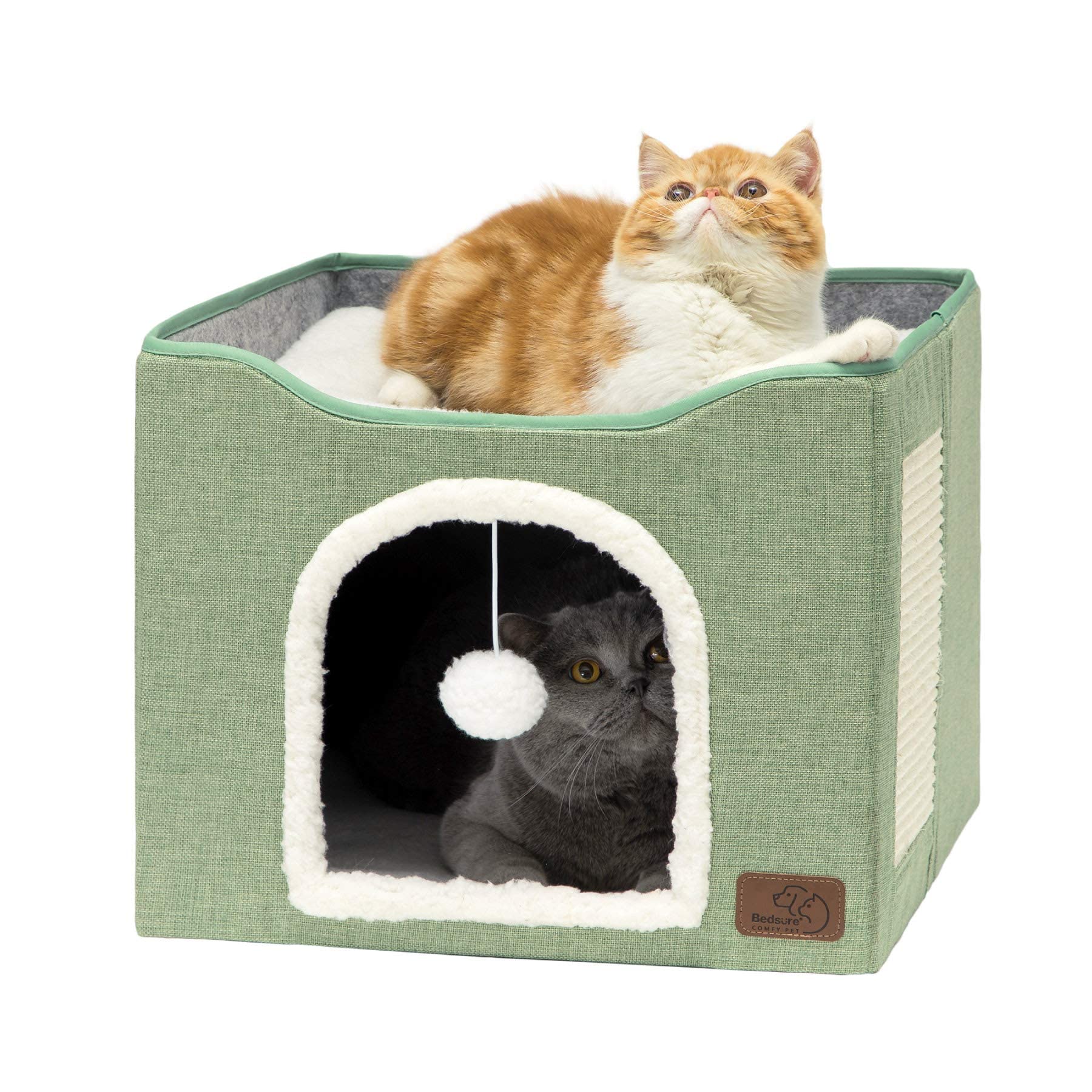 Bedsure Foldable Cat Cave Bed with Scratch Pad & Ball Toy