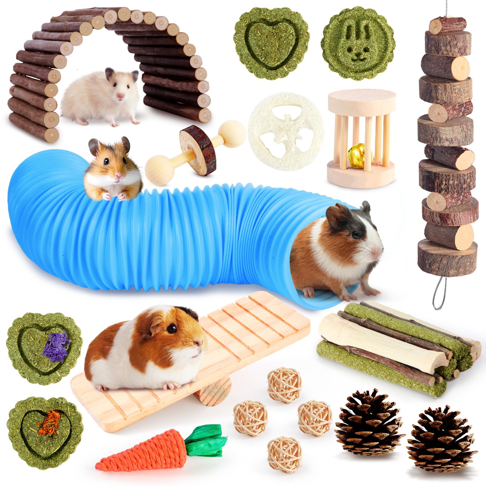 24-Piece Hamster & Guinea Pig Chew and Tunnel Toy Set