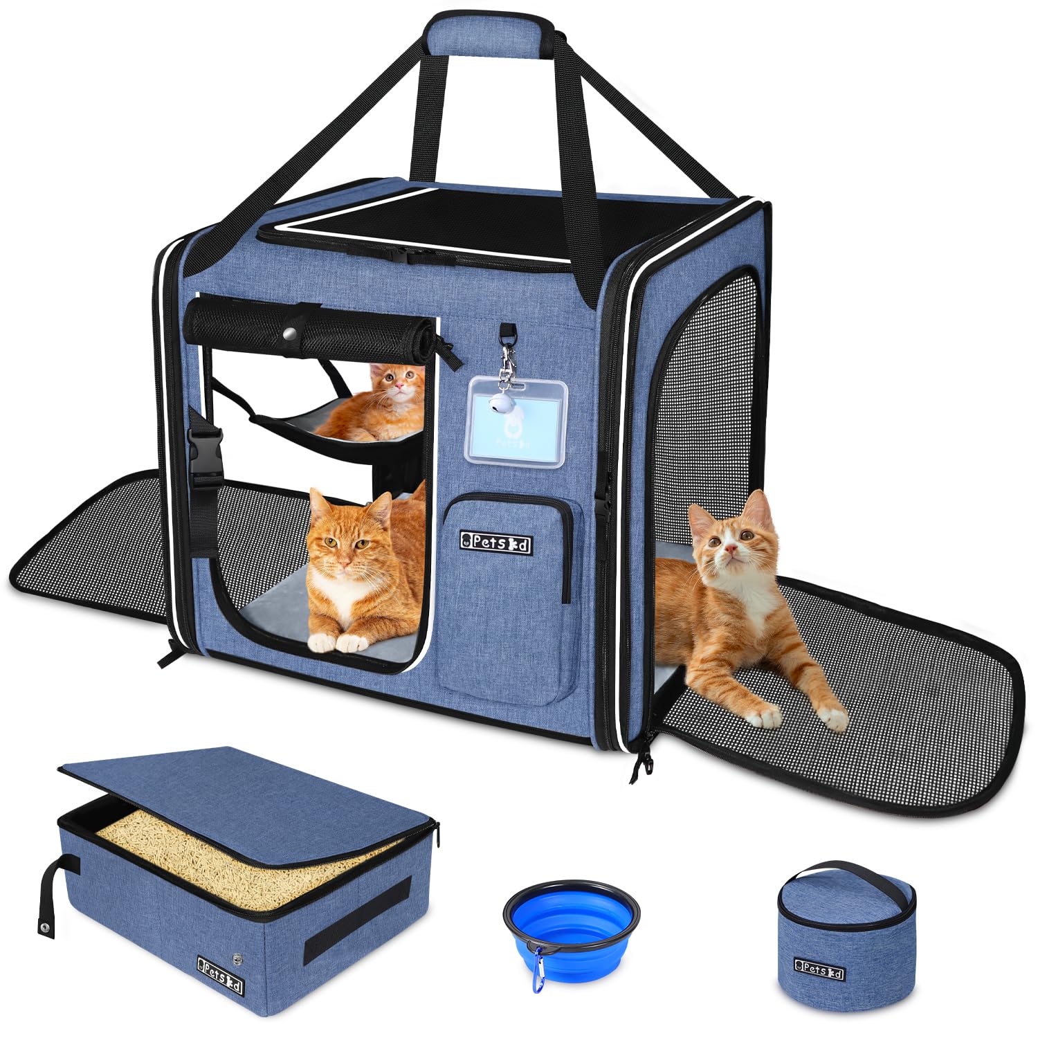 Petskd 2-in-1 Double Cat Carrier with Litter Box