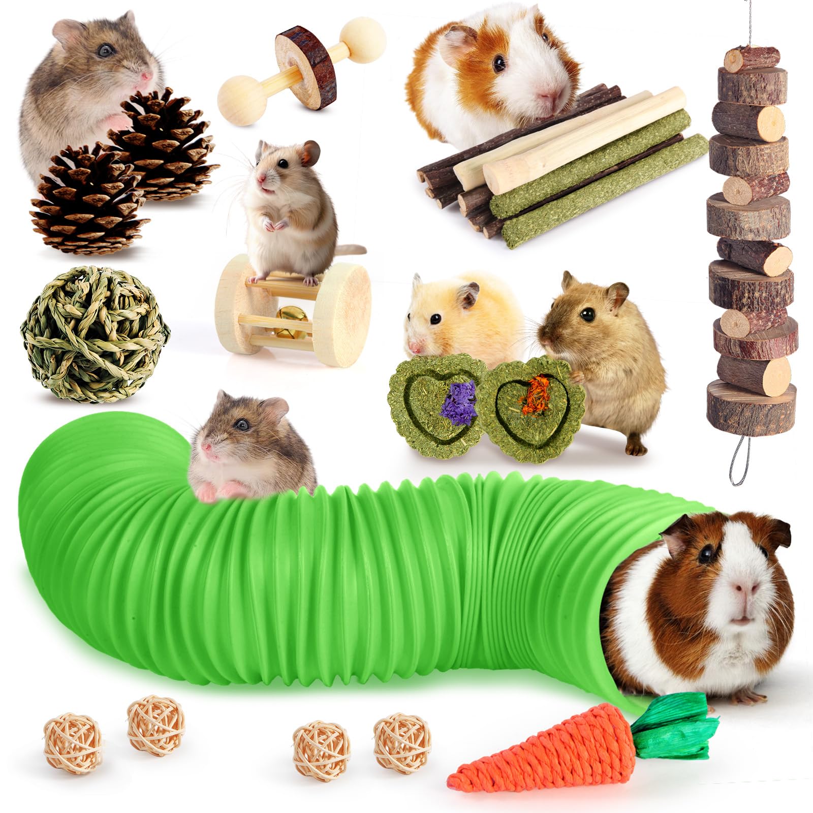 24-Piece Hamster & Guinea Pig Chew and Tunnel Toy Set