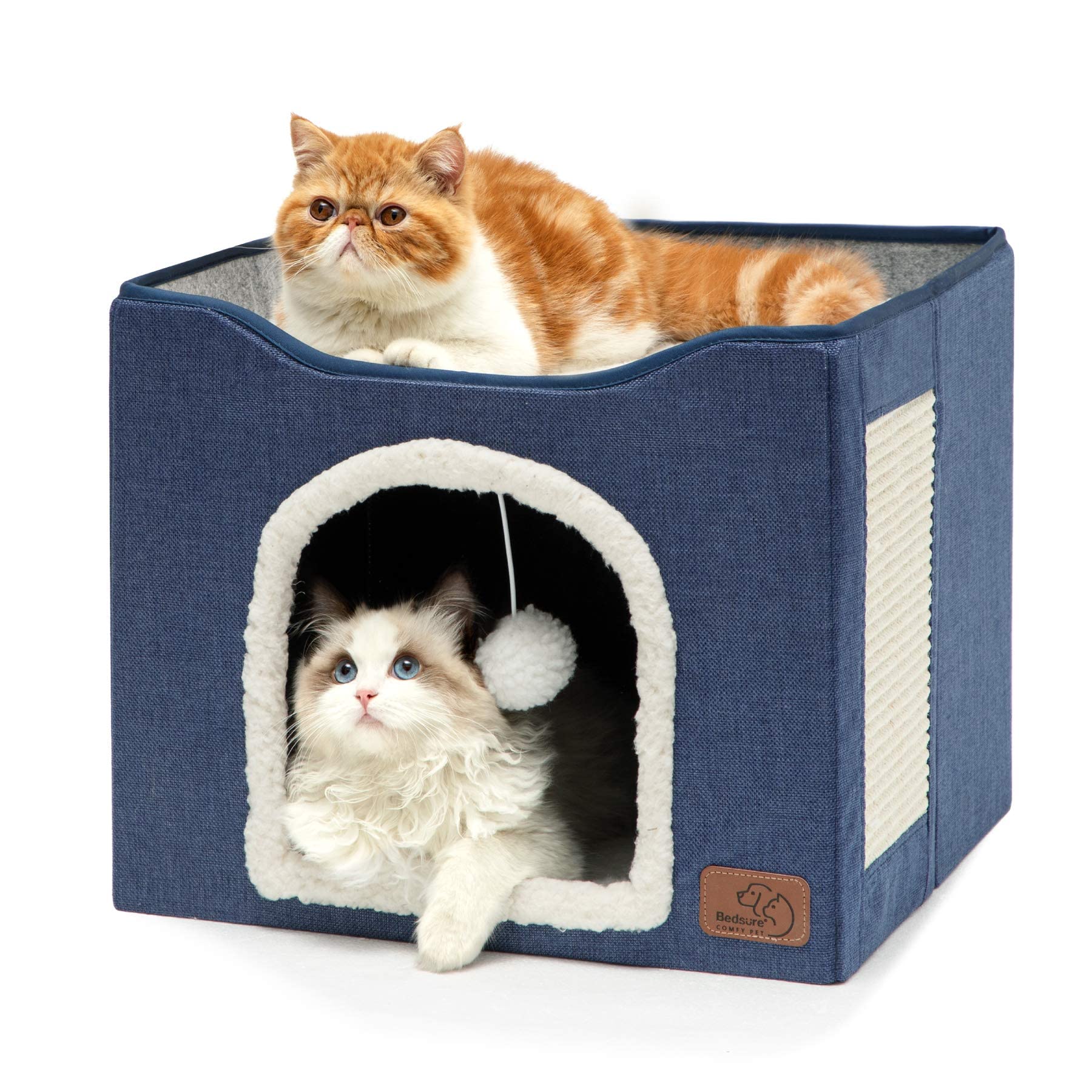 Bedsure Foldable Cat Cave Bed with Scratch Pad & Ball Toy