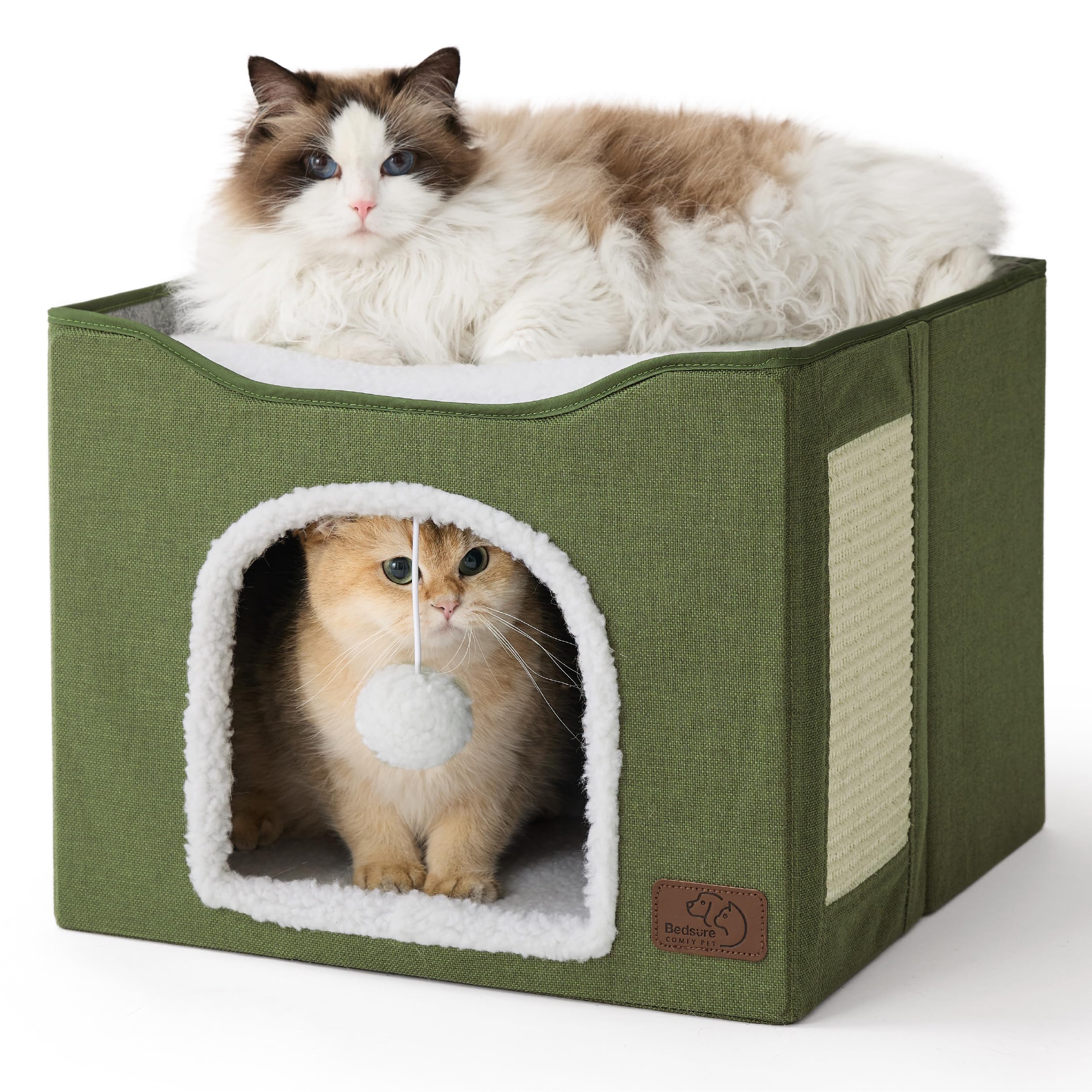 Bedsure Foldable Cat Cave Bed with Scratch Pad & Ball Toy