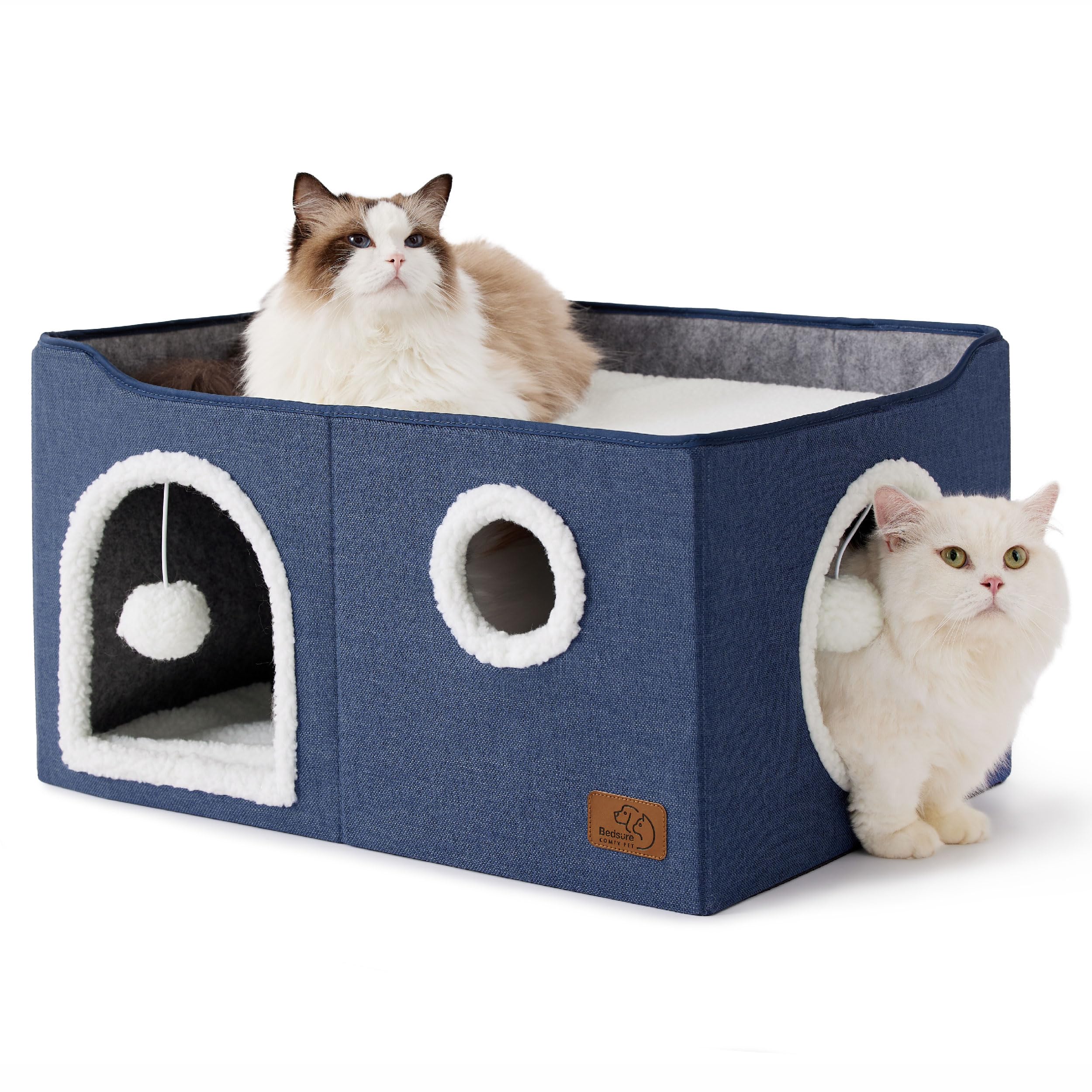 Bedsure Foldable Cat Cave Bed with Scratch Pad & Ball Toy