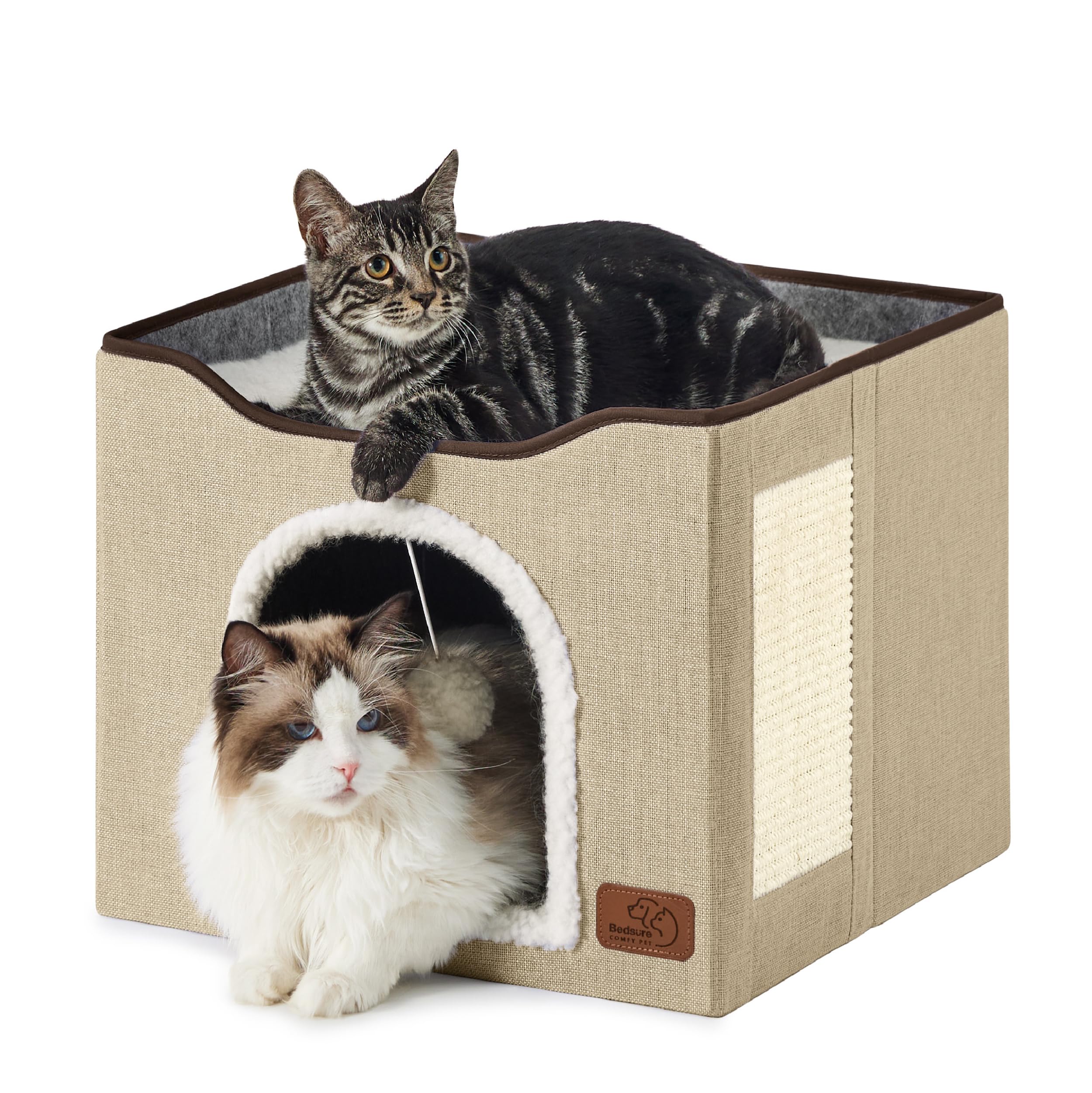 Bedsure Foldable Cat Cave Bed with Scratch Pad & Ball Toy