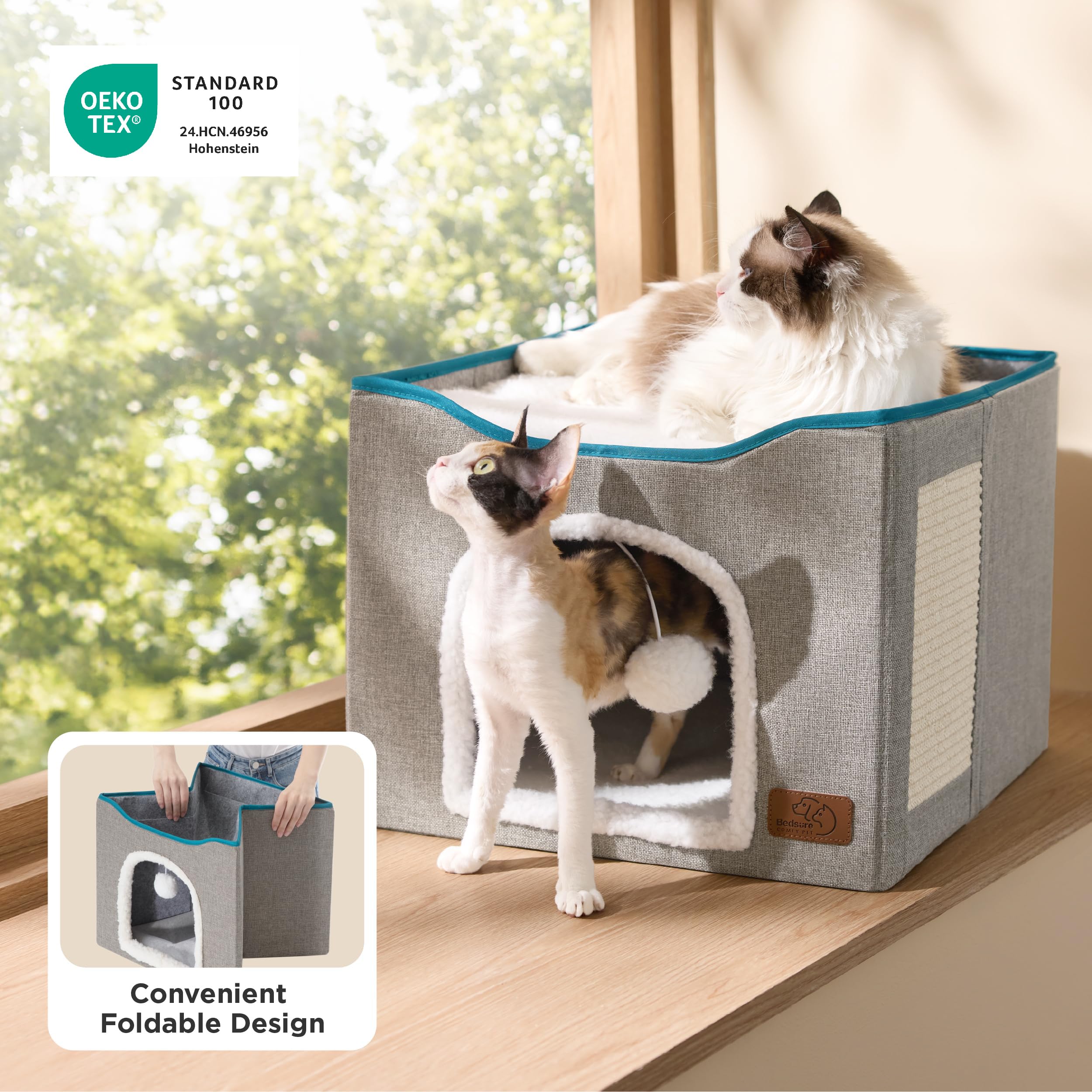Bedsure Foldable Cat Cave Bed with Scratch Pad & Ball Toy
