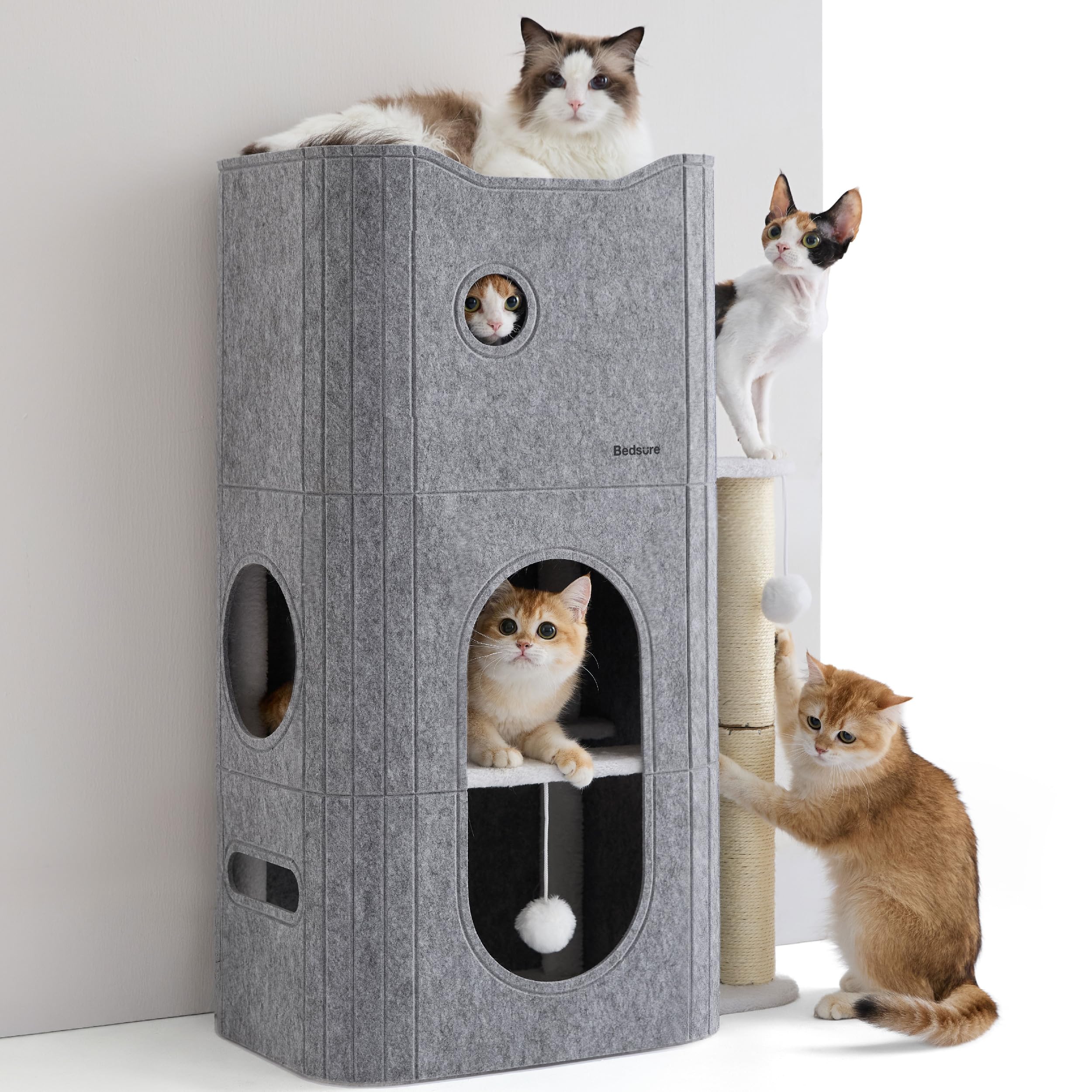 Bedsure Foldable Cat Cave Bed with Scratch Pad & Ball Toy